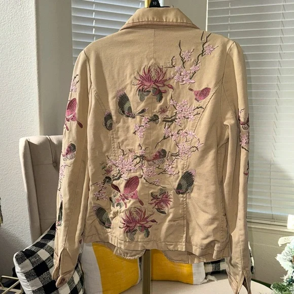 BLUE TIME (Johnny Was Vibe) Floral Embroidered Canvas Blazer Jacket Size S - Picture 2 of 8